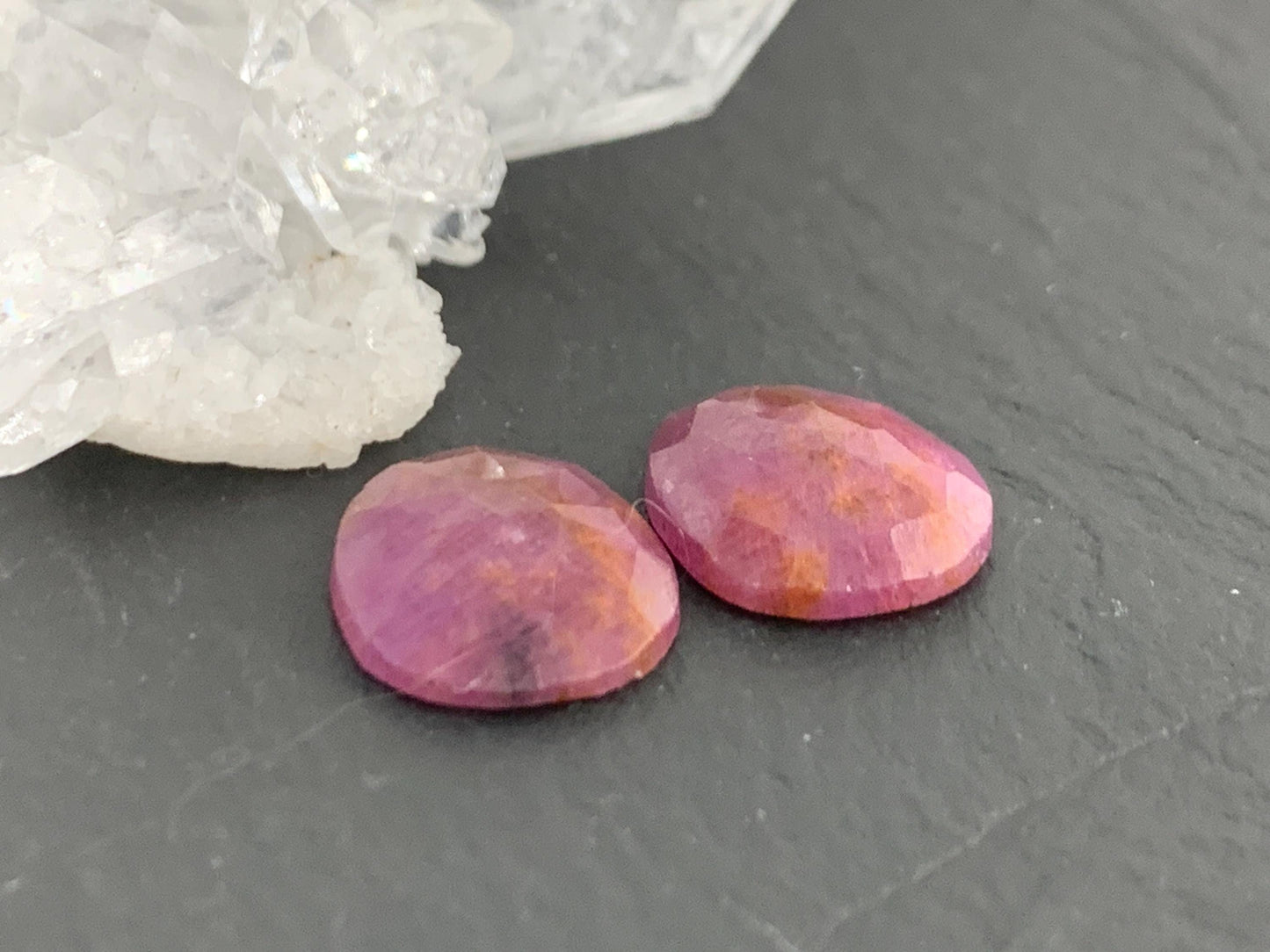 Faceted Ruby pair 10x12x3mm cabochon
