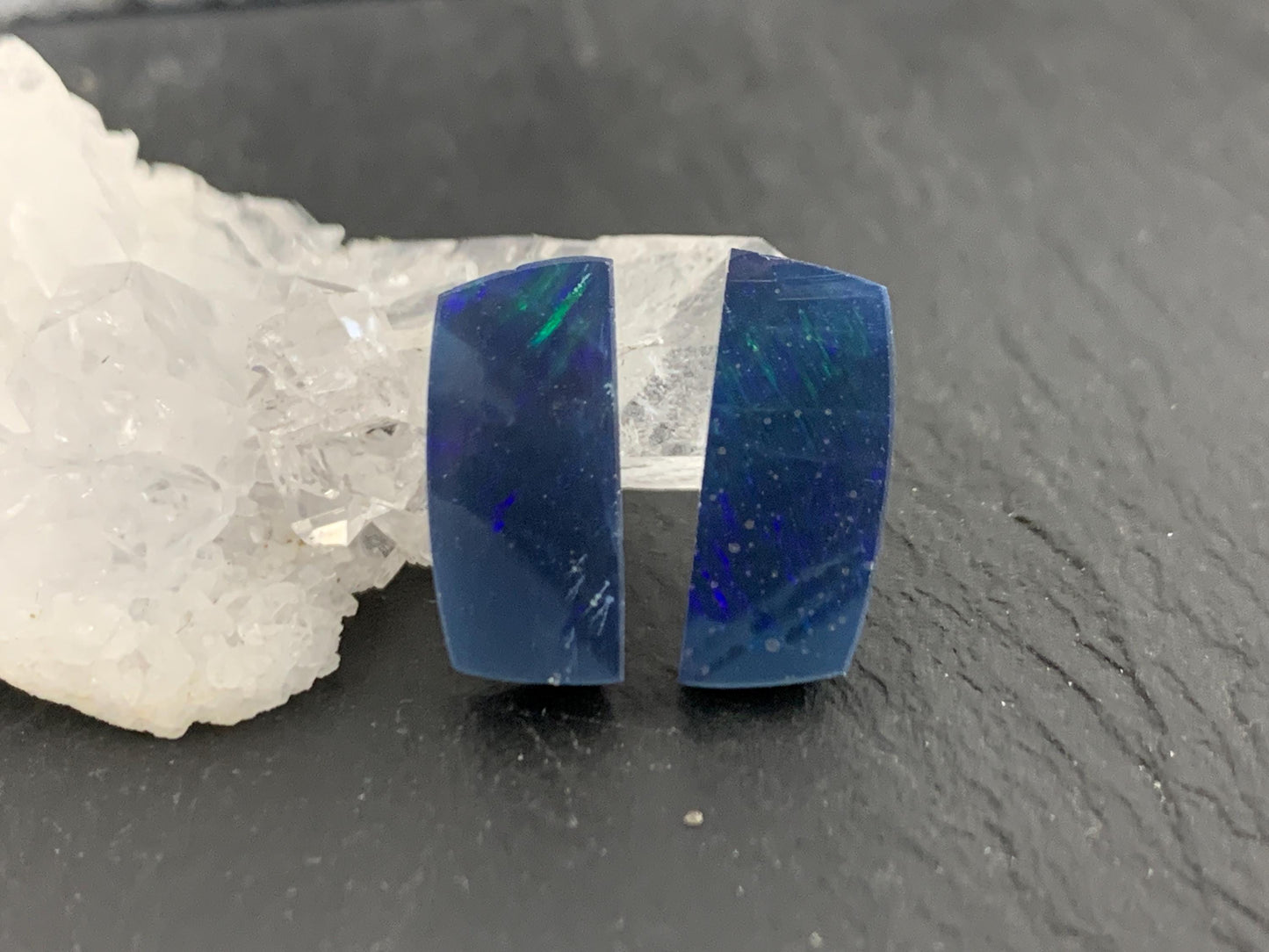 Australian Opal doublet 6x14x4mm pair of cabochons