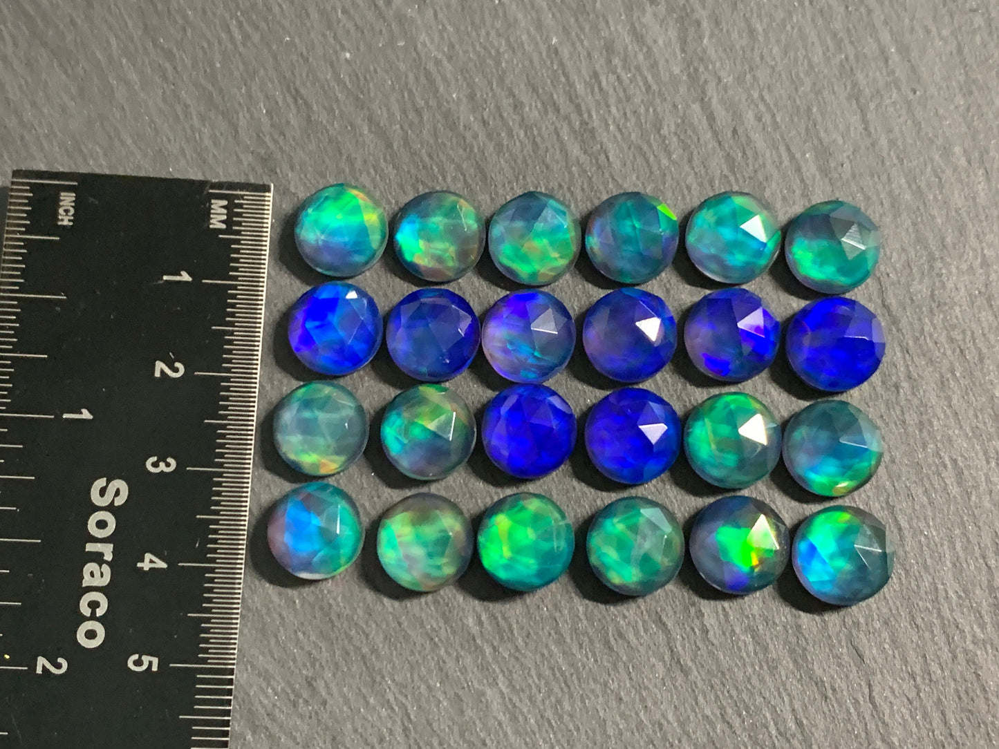 Faceted Aurora Opal 10mm cabochon - Doublet cabochons