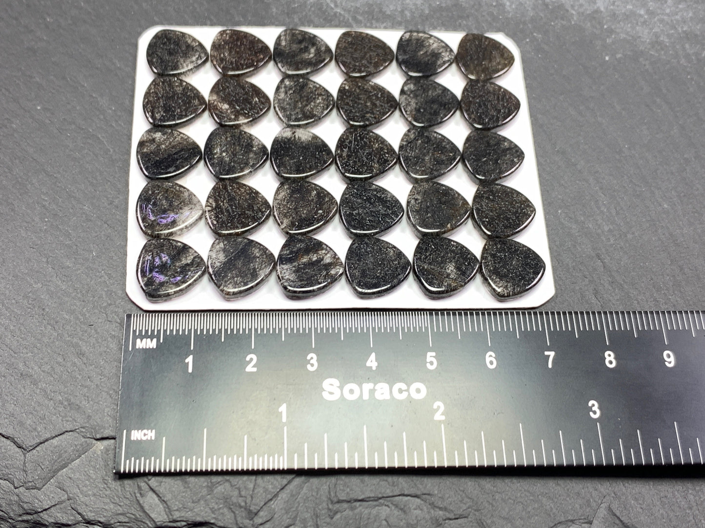Flat black Rutilated Quartz trillion 12mm cabochon - Calibrated cabochons