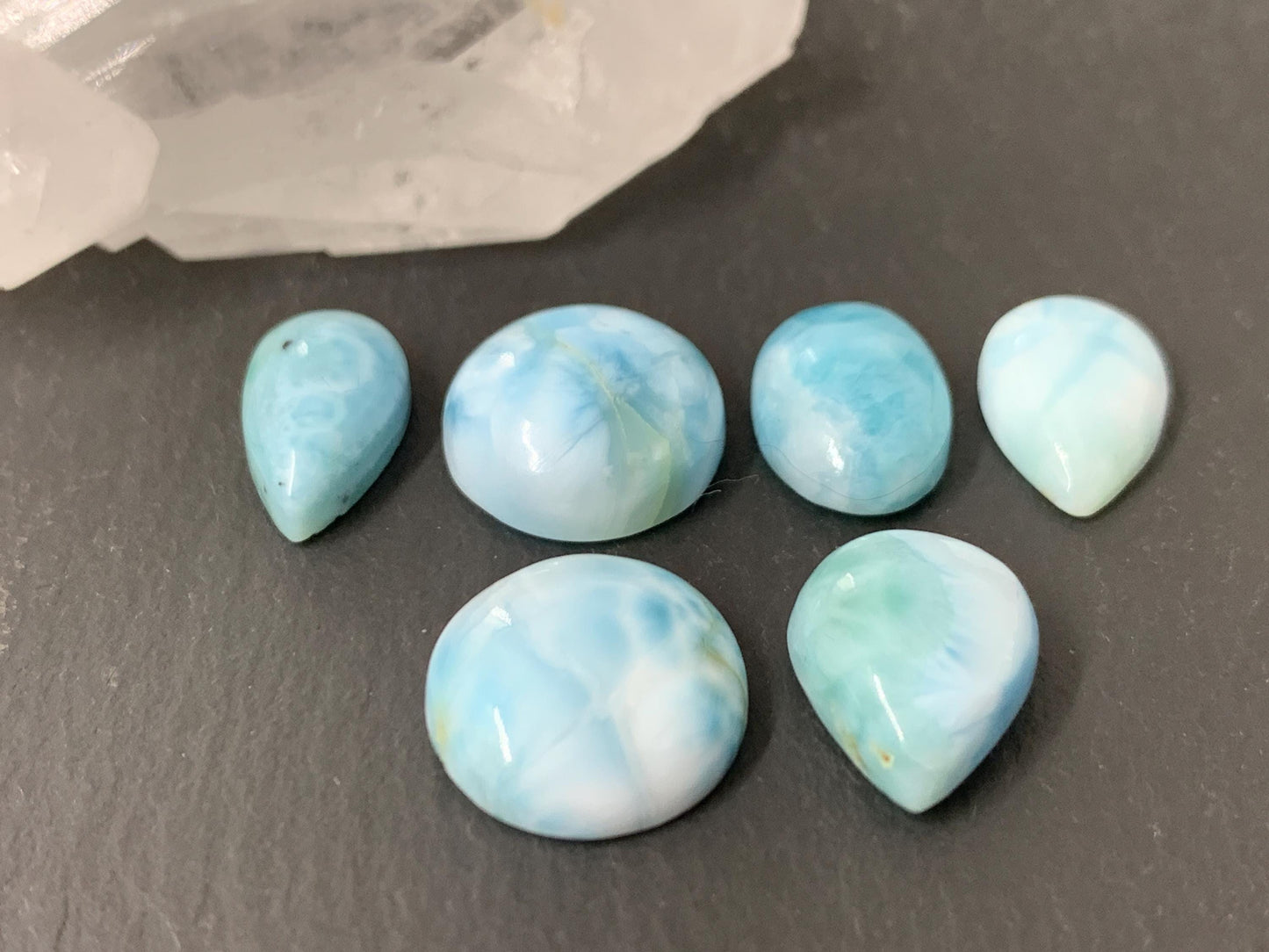 Larimar cabochon 13mm long pear, round, oval