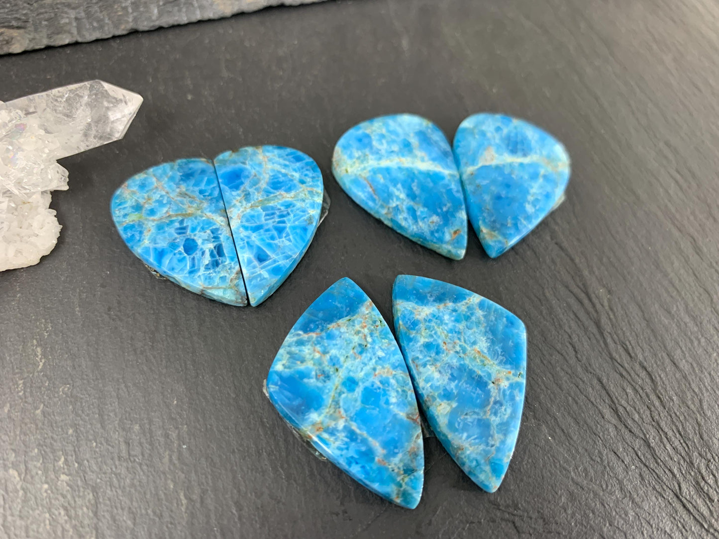 Apatite pear, free form 25-34mm long cabochon - Buy by pair