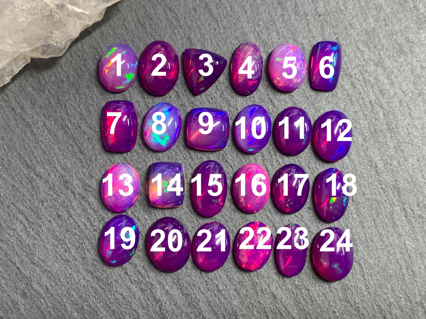 Ethiopian Opal oval, trillion, rectangle 9-10mm long cabochon - Natural Opal smoked to purple color