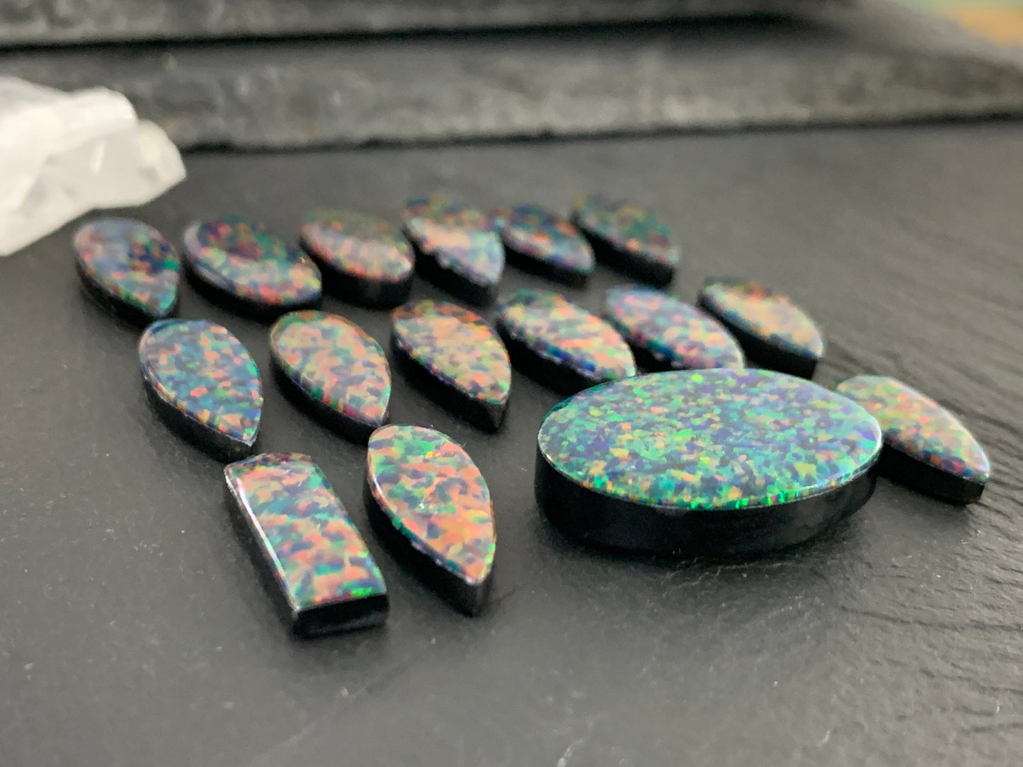 Aurora Opal pear, oval 16-20mm long cabochon/ select your cabochon - Doublet cabochon