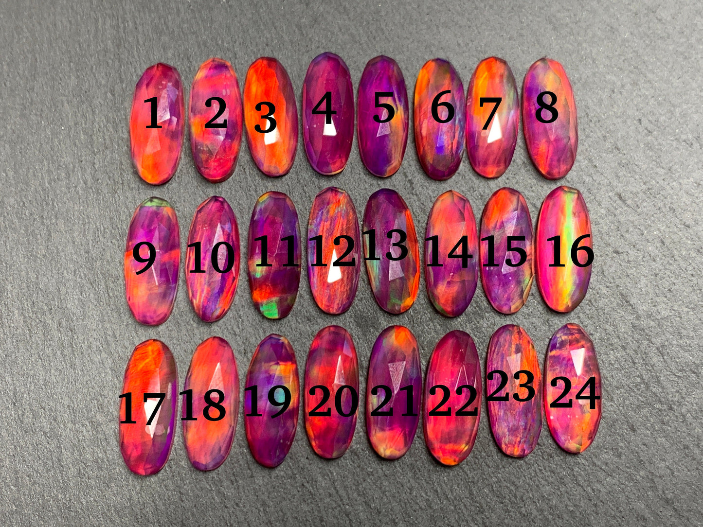 Faceted Aurora Opal oval 8x20mm cabochon - Doublet cabochons