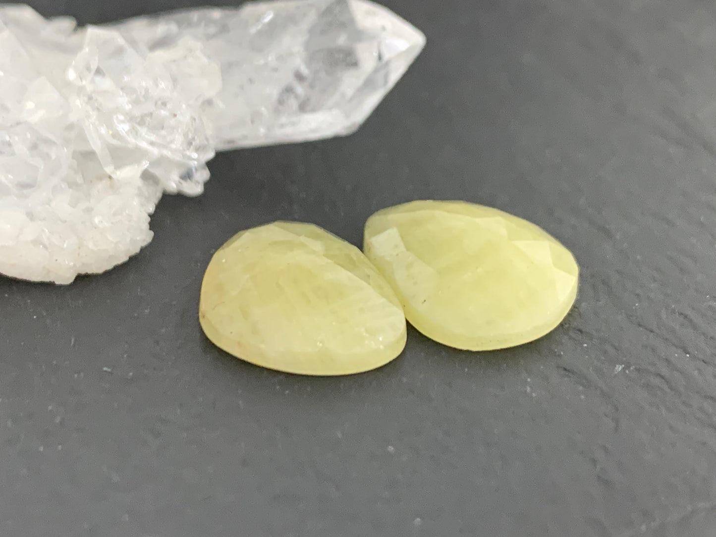 Faceted Yellow Sapphire pair 11x16x4mm cabochon