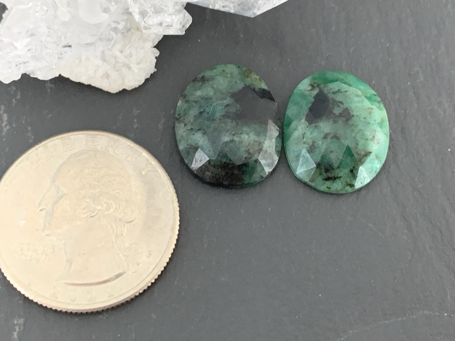 Faceted Emerald Pair 14x17x4mm cabochon