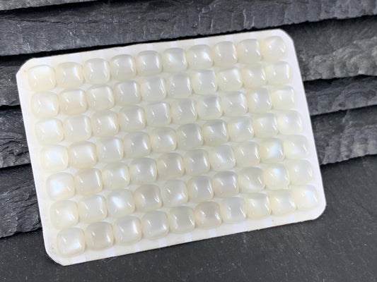 White Moonstone Square Cushion 6mm Cabochon - Natural Gemstone Calibrated Cut