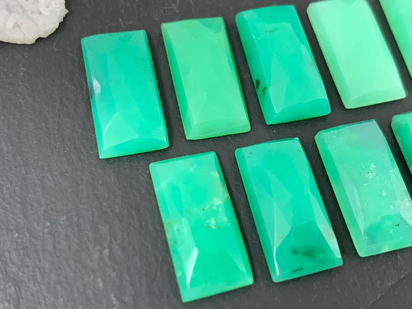 Faceted Chrysoprase rectangle 8x16mm cabochon