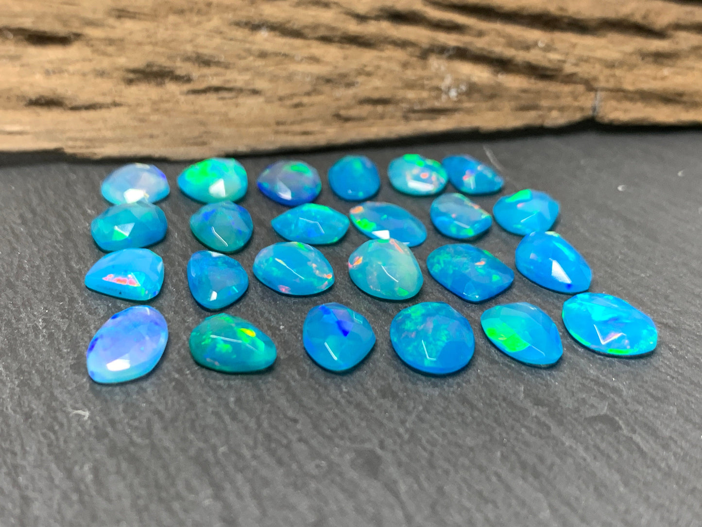 Faceted Blue Ethiopian Opal 8-10mm long cabochon