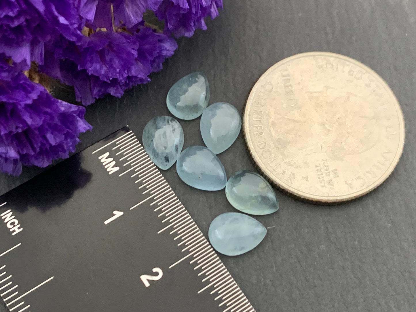Aquamarine pear 6x8mm cabochon - Calibrated cabochons