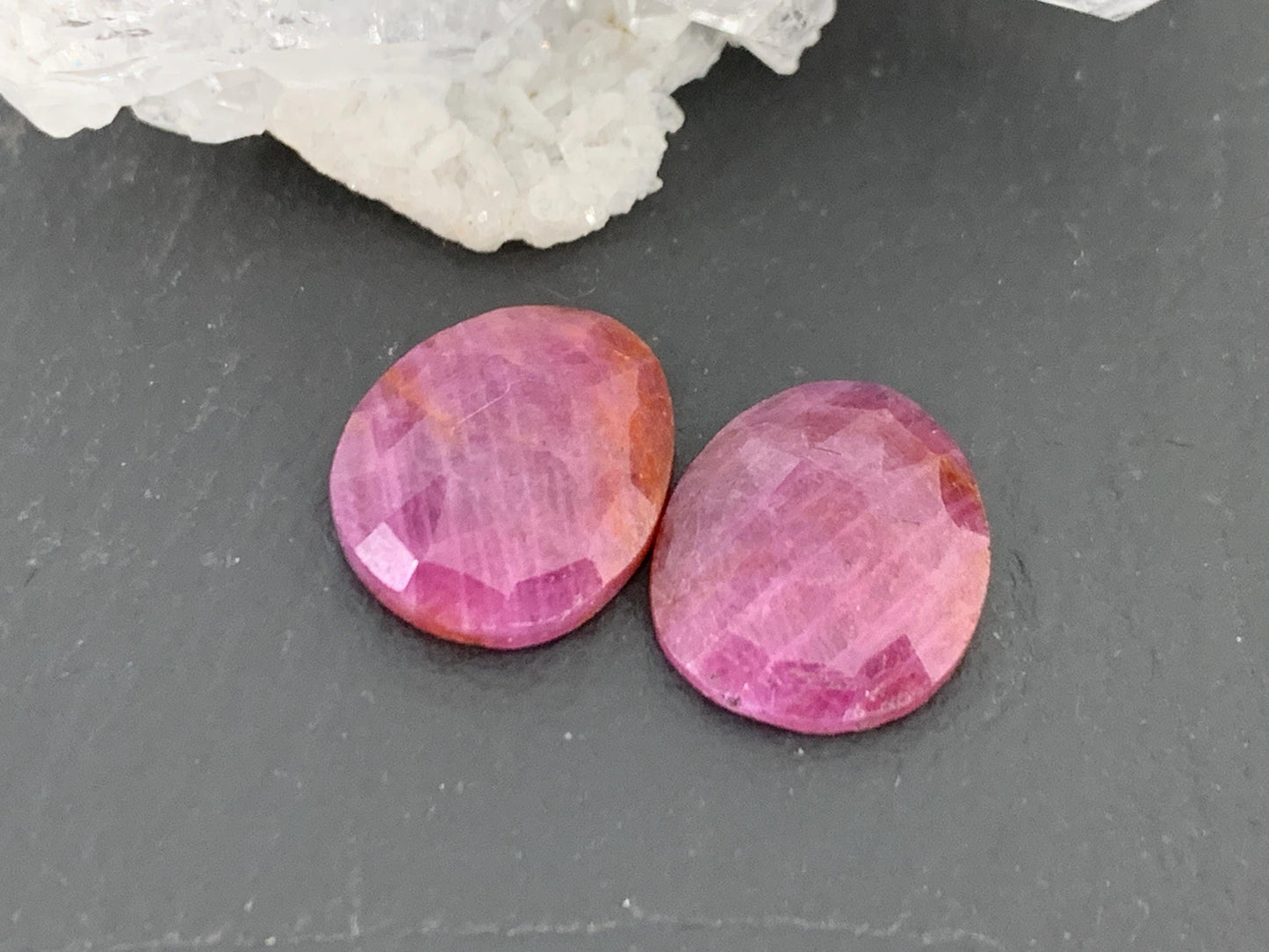 Faceted Ruby pair 10x12x2.5mm cabochon