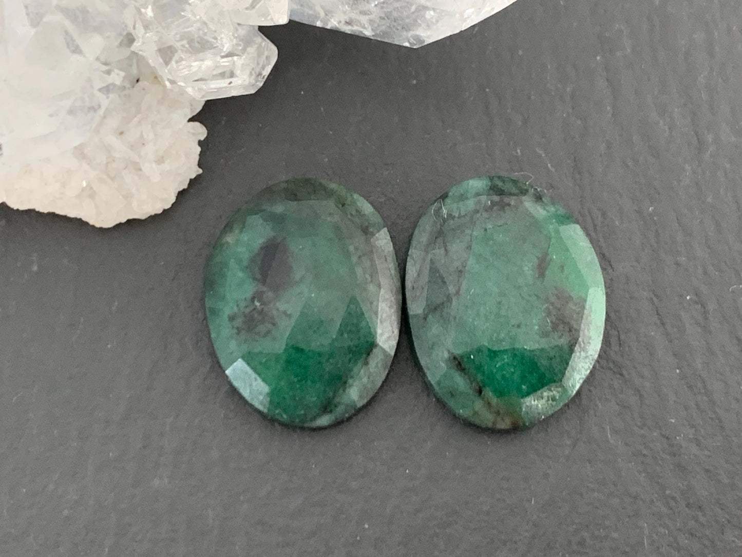 Faceted Emerald Pair 12x15x3mm cabochon