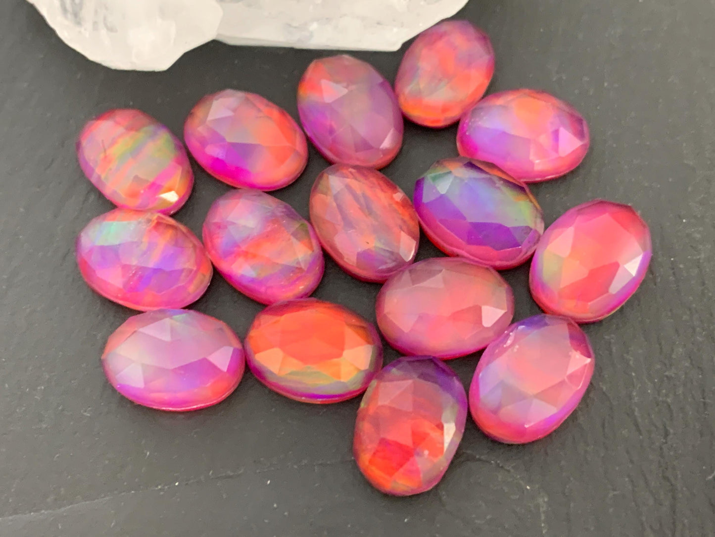 Faceted Aurora Opal 10x14mm cabochons - Doublet cabochons