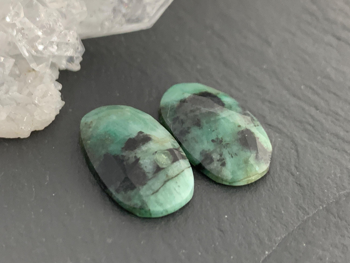 Faceted Emerald Pair 10x17x3mm cabochon