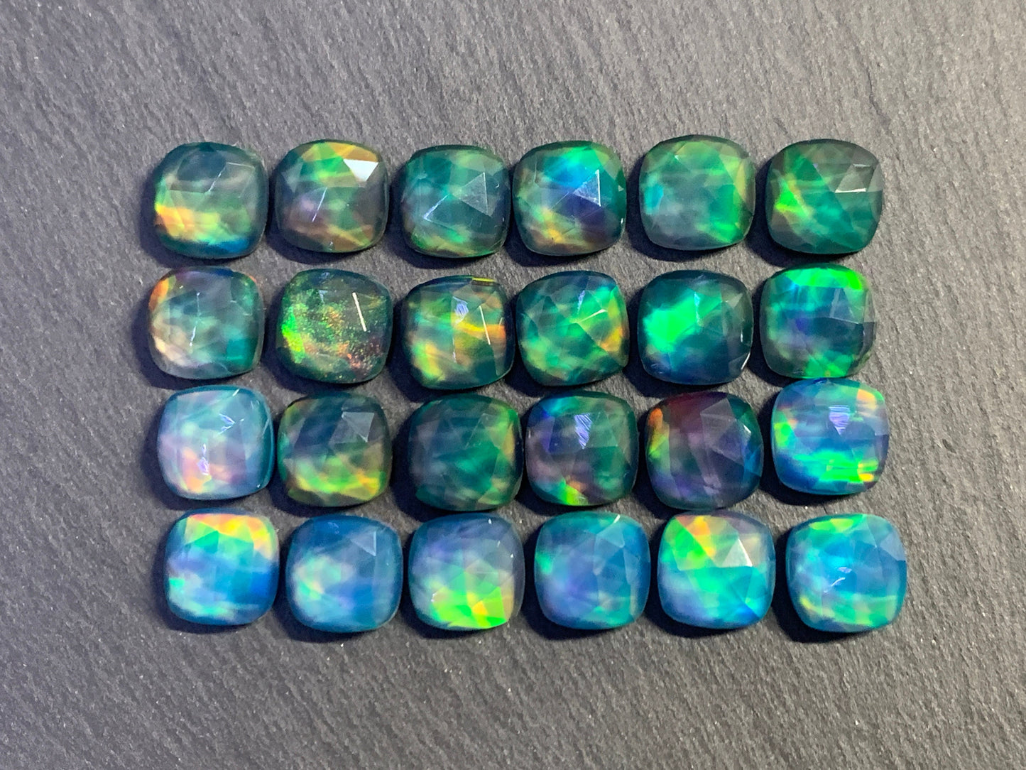 Faceted Aurora Opal square 10mm cabochon - Doublet cabochons
