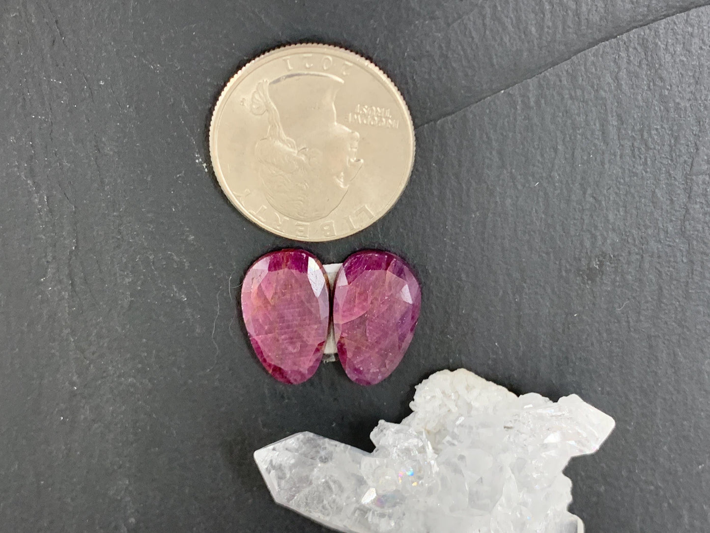 Faceted Ruby pair 11x18x3mm cabochon