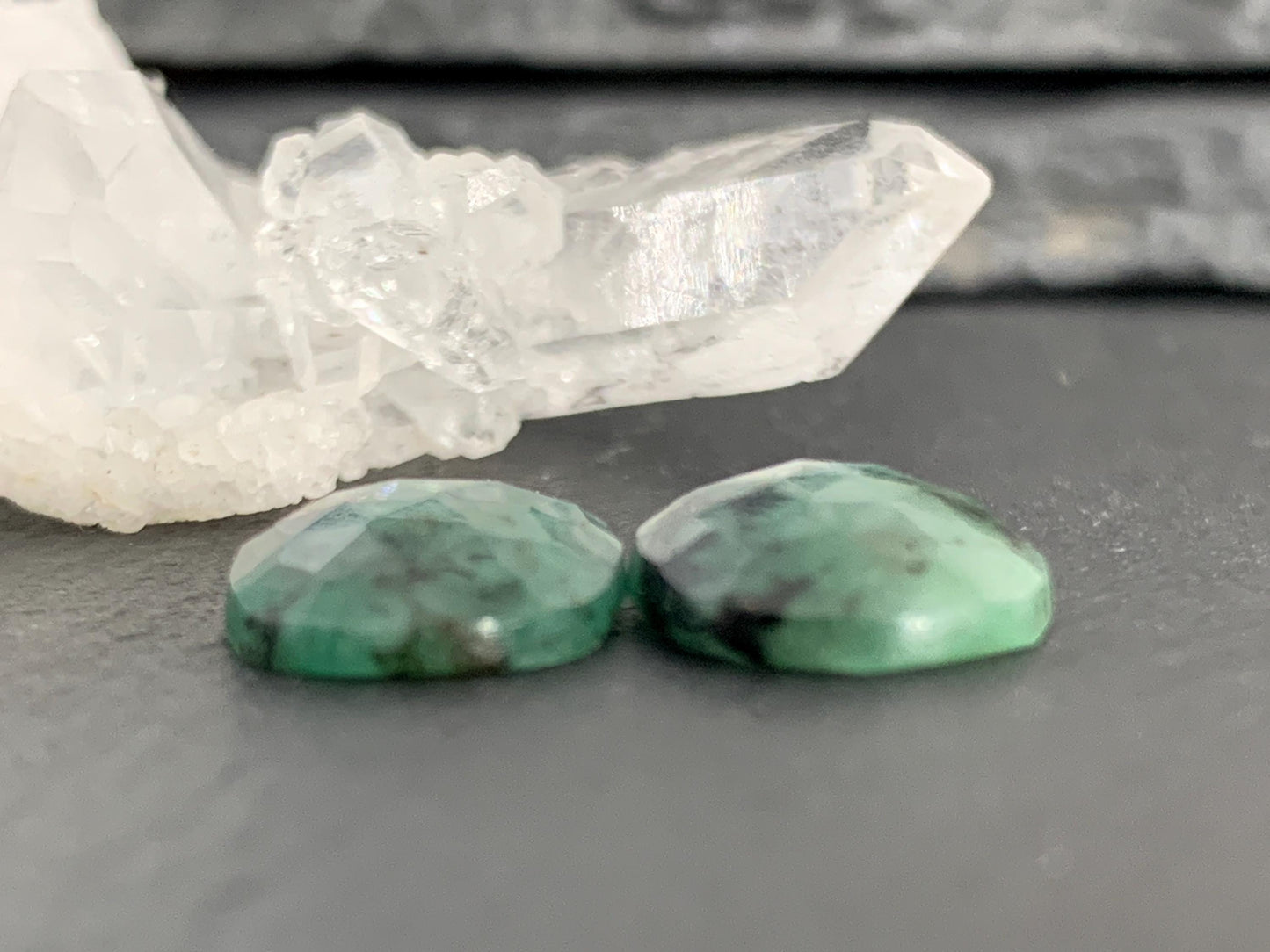 Faceted Emerald Pair 10x14x3mm cabochon