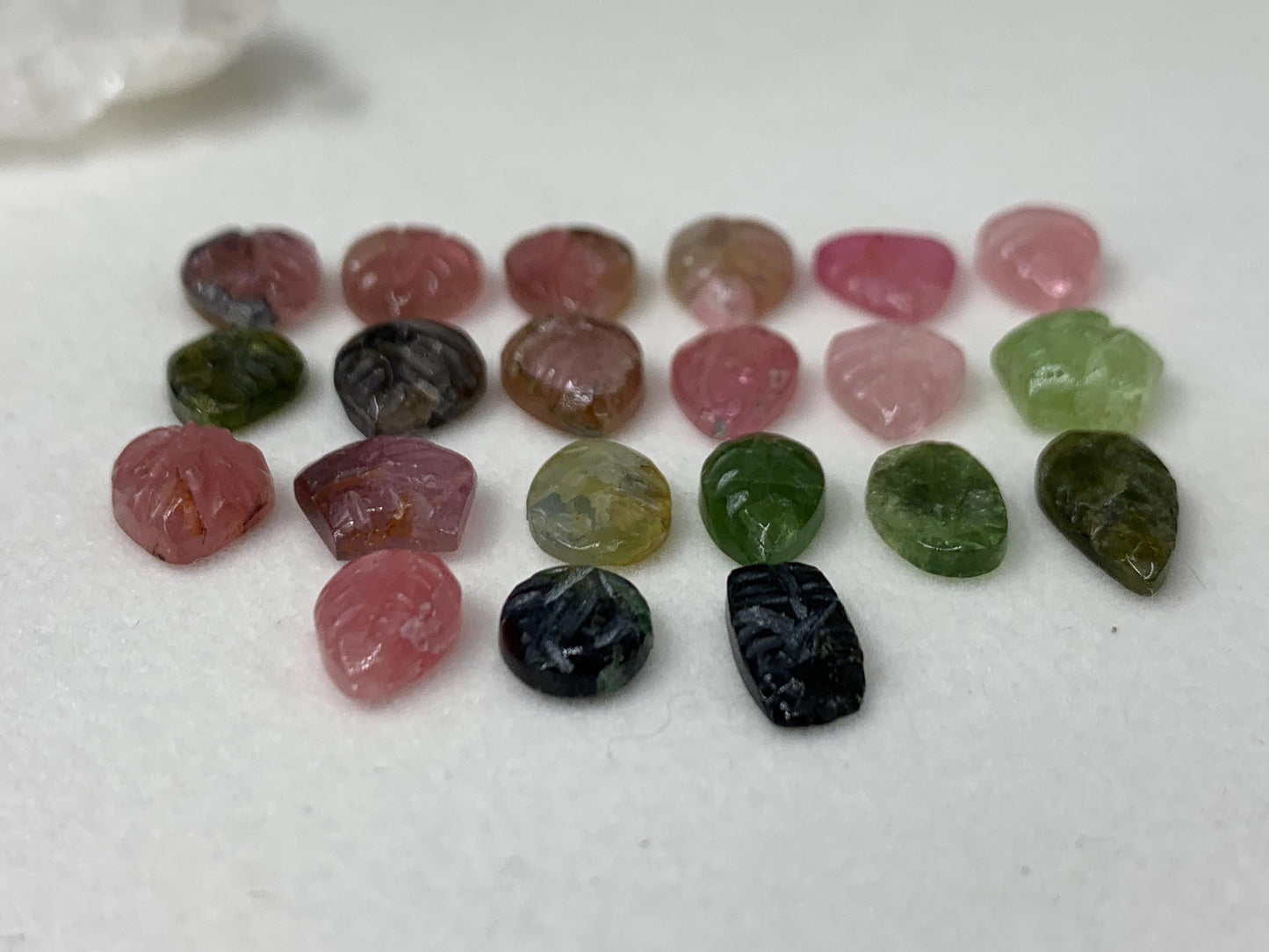 Discounted damaged carved Watermelon Tourmaline 10-12mm long cabochon