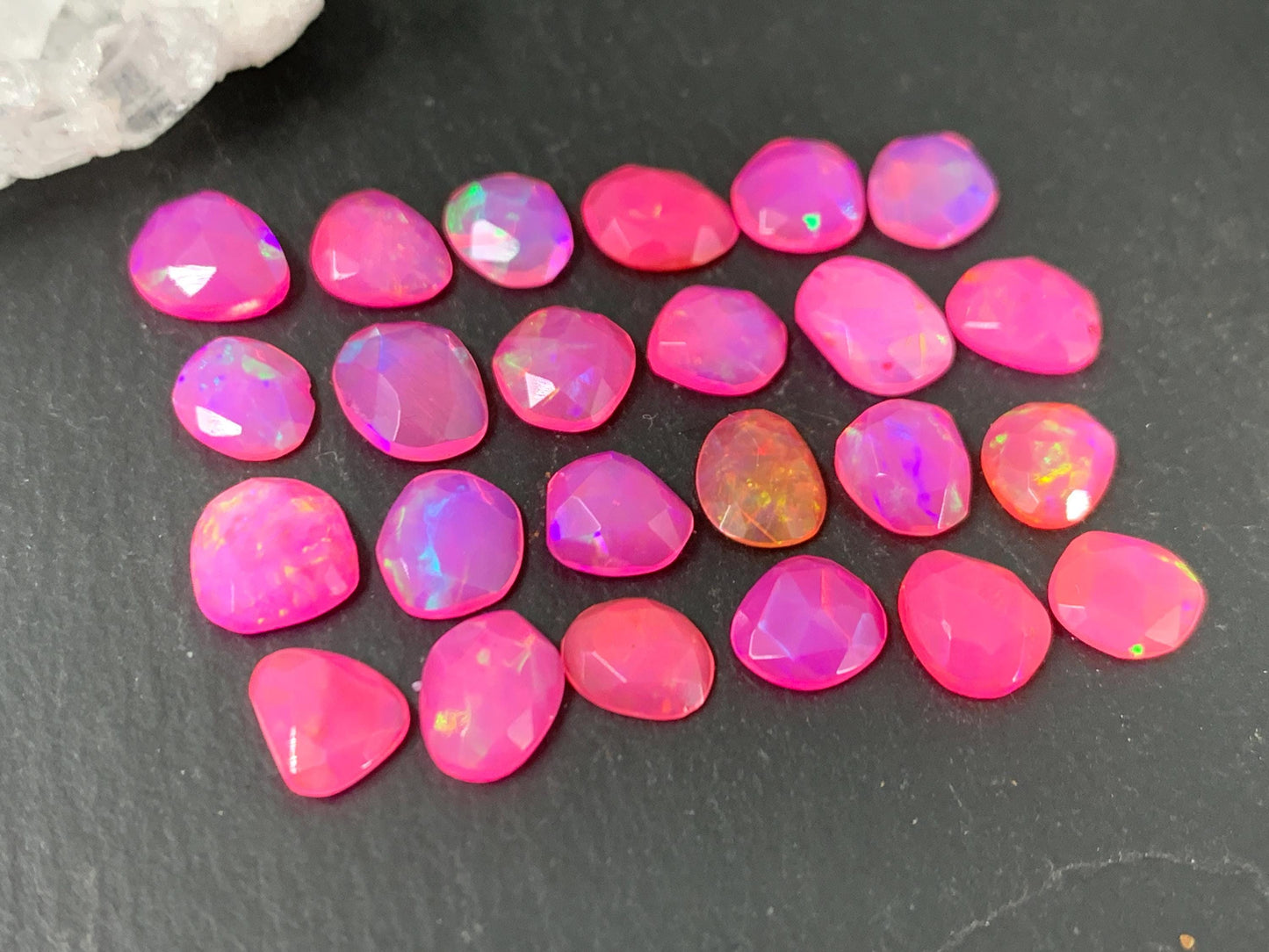 Faceted pink Ethiopian Opal 7-8mm long cabochon - free form shape