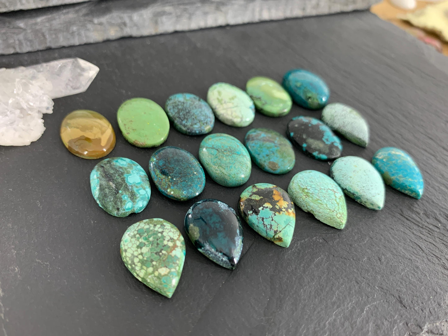 Tibetan Turquoise Cabochon Pear, Oval 13x18mm Natural Gemstone Hand Cut Stone