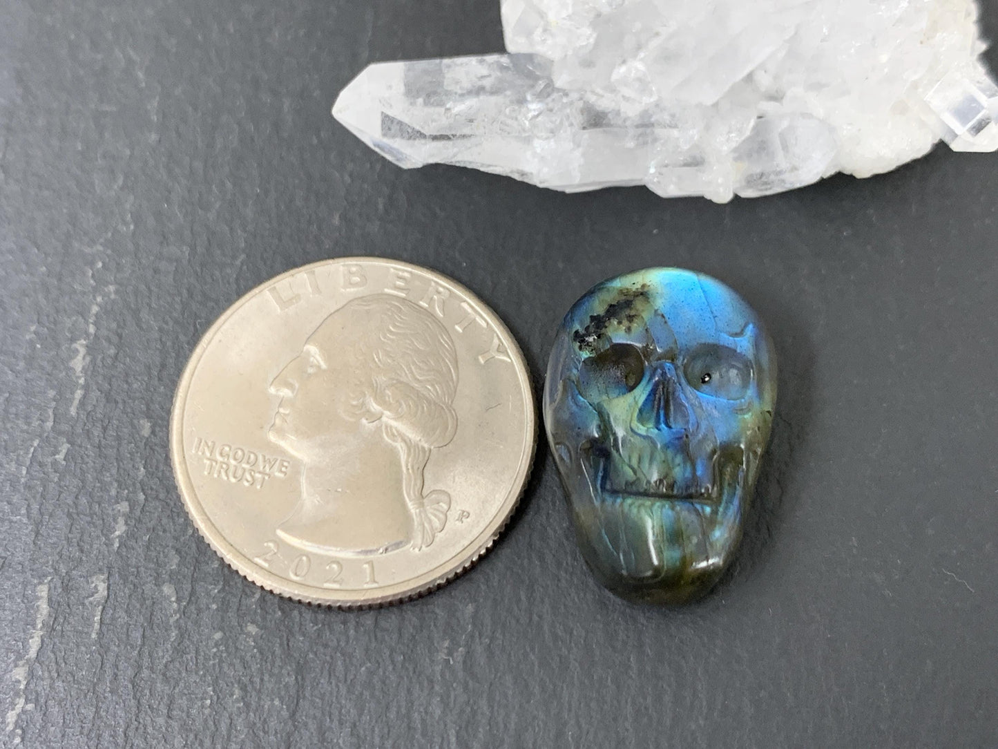 Labradorite Skull Cabochon 15x21mm - Natural Green Stone Flat Back Gem