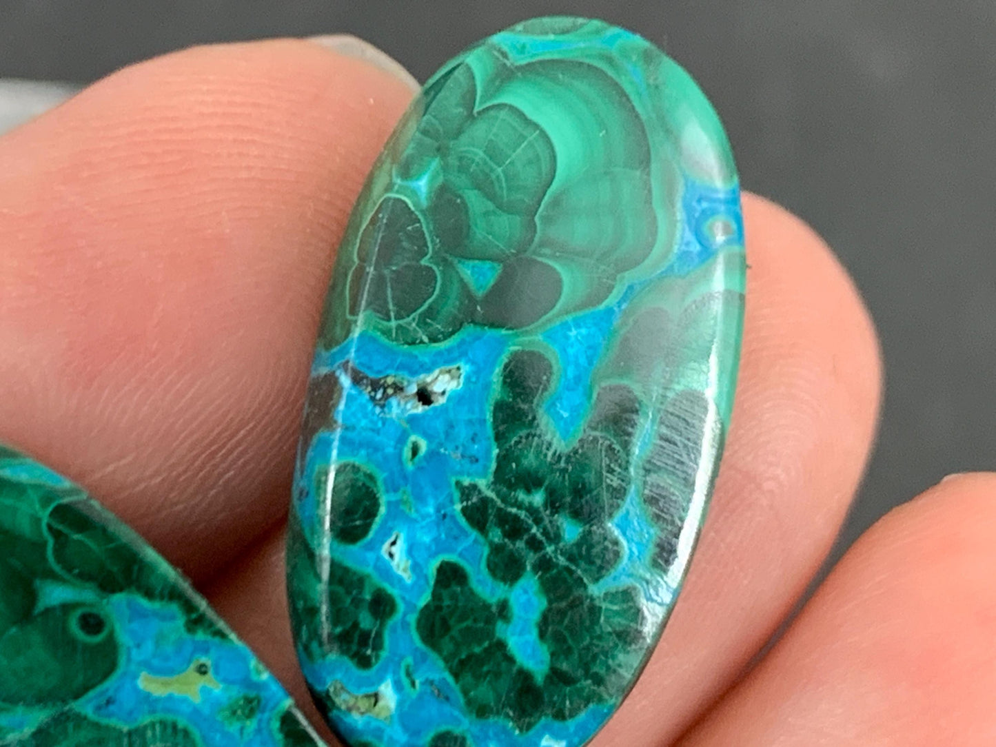 Discounted Malachite Chrysocolla oval 13x24x4mm cabochon pair