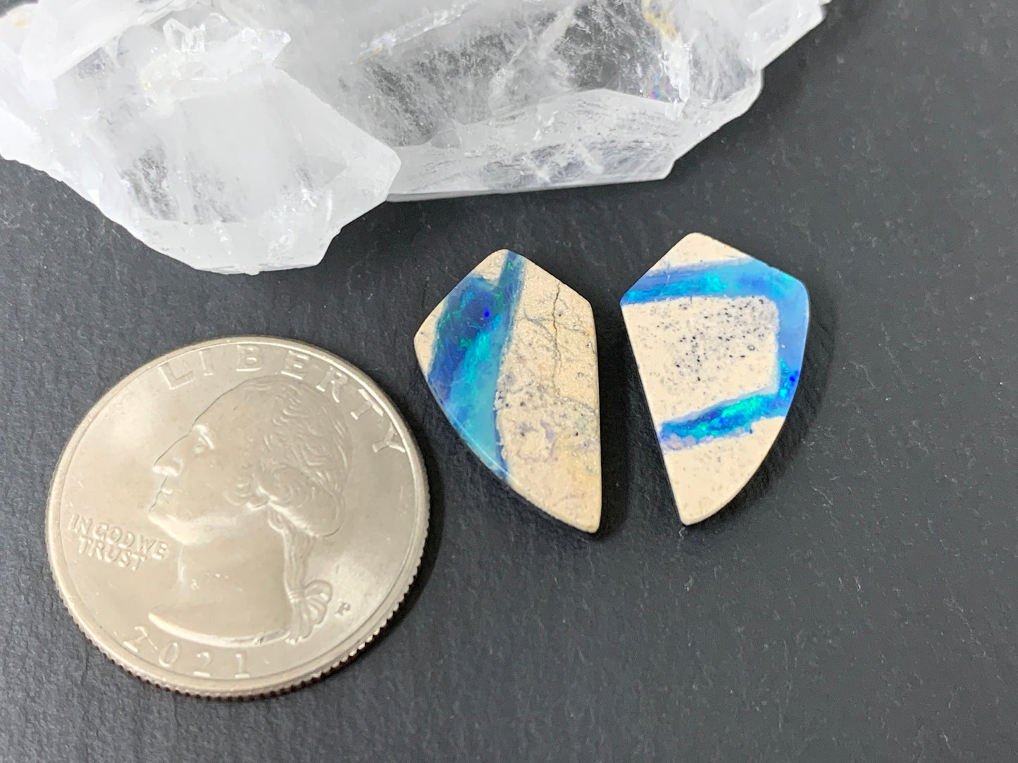 Australian Opal doublet 12x20x3.5mm pair of cabochons