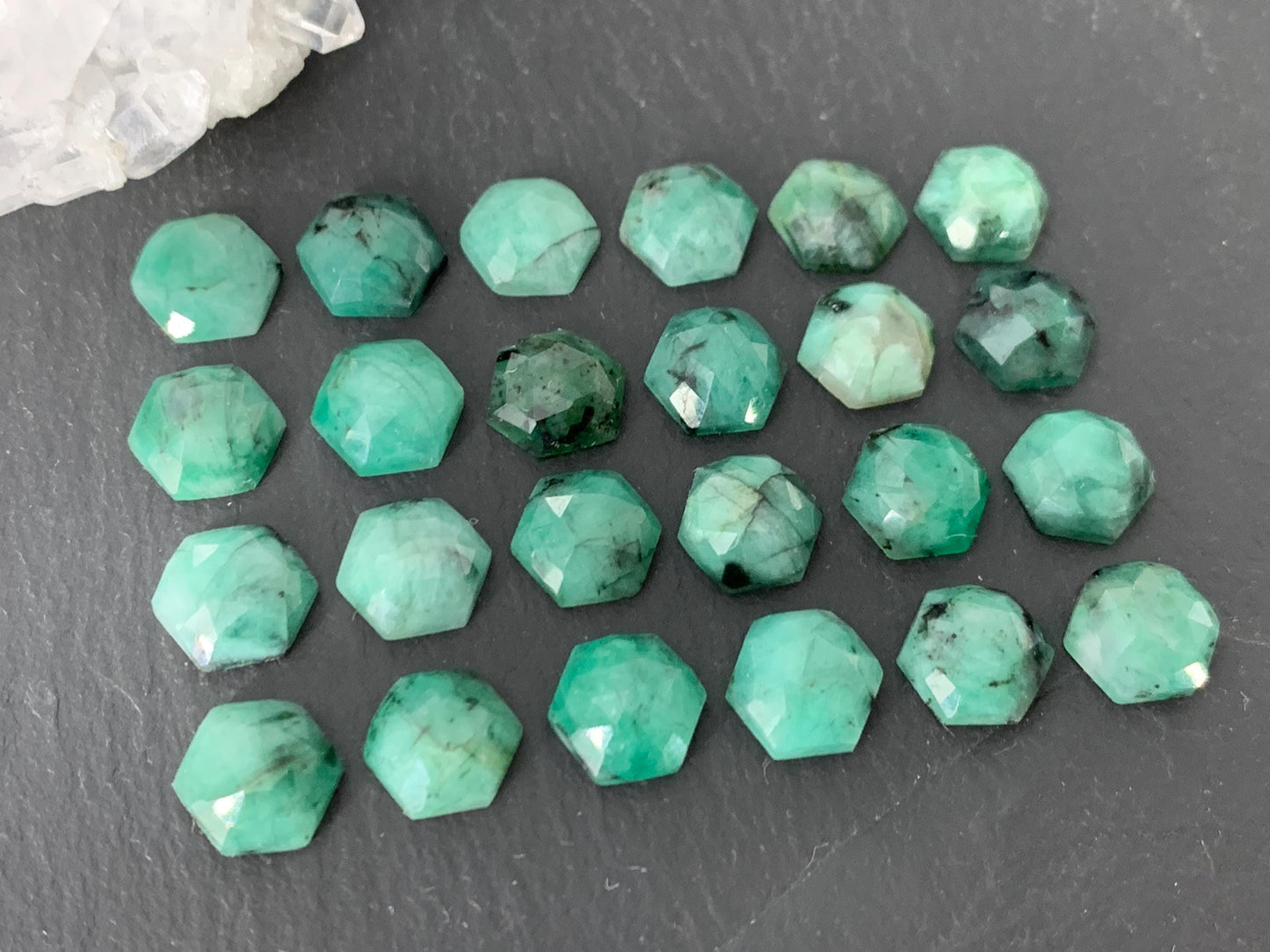 Faceted Emerald hexagon 8mm cabochon