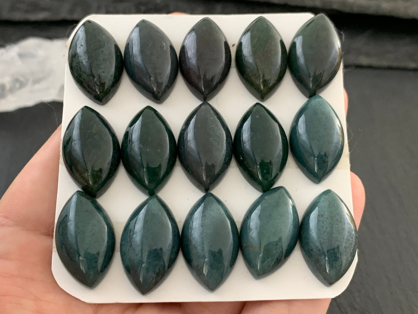 Moss Agate marquise 12x20mm cabochon - Calibrated cabochons