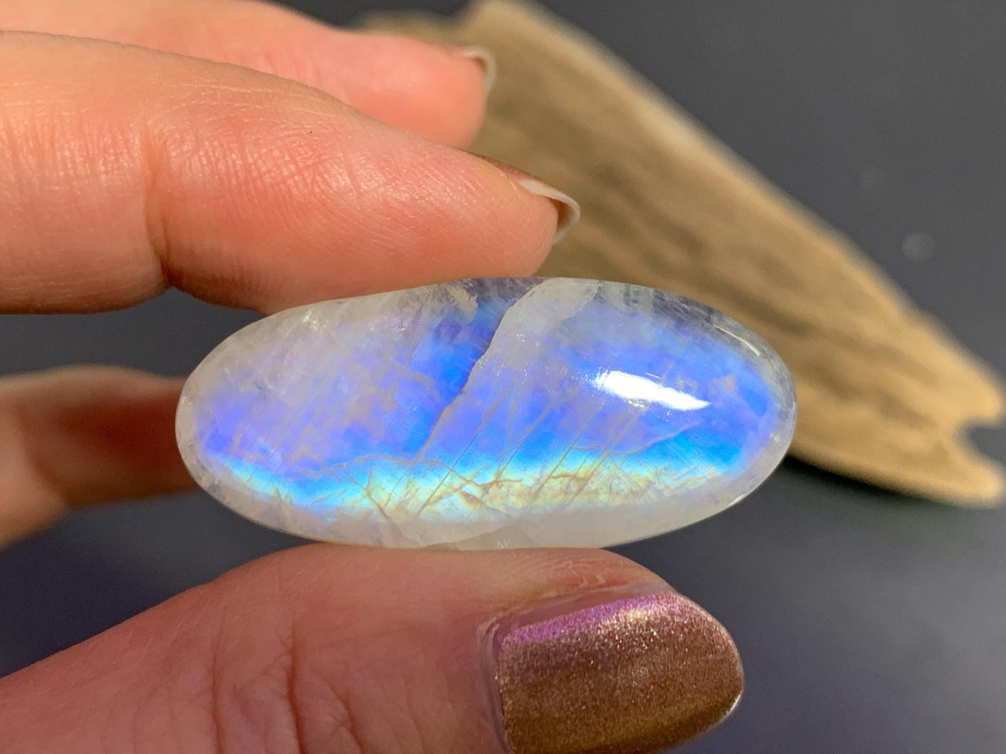 Rainbow Moonstone oval 37x17x7mm cabochon