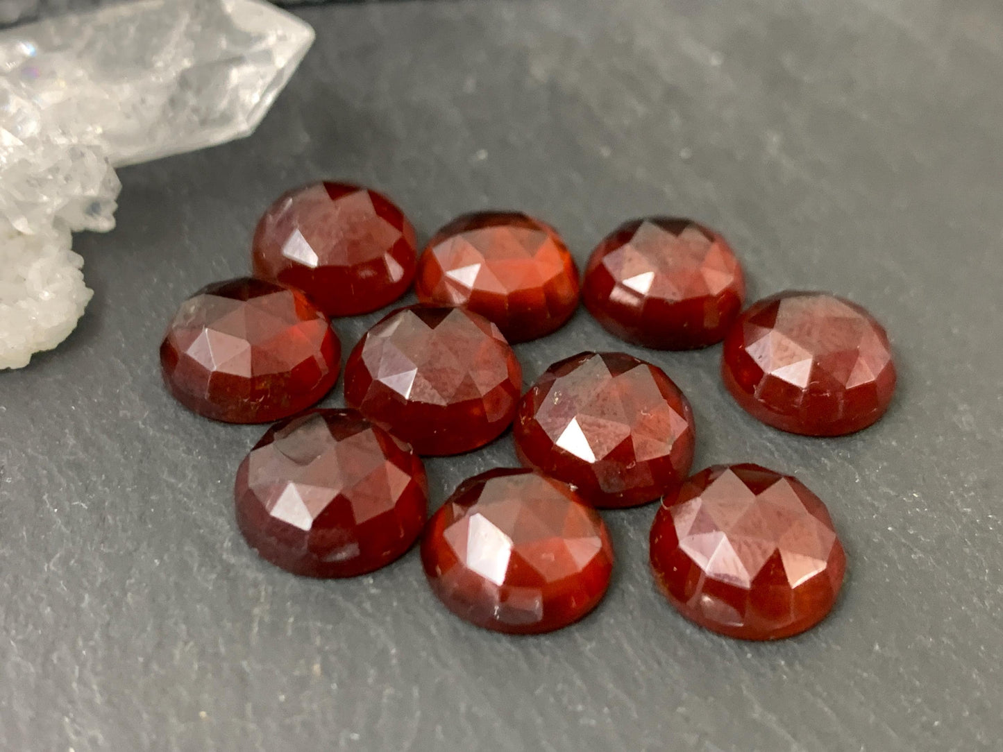 Faceted Hessonite Garnet round 10mm cabochon