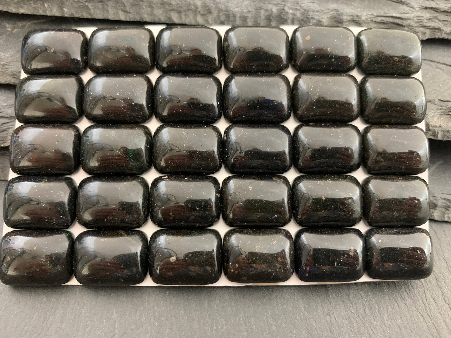 Black Andamooka Opal rectangle 12x16mm cabochon - Matrix Australian Opal
