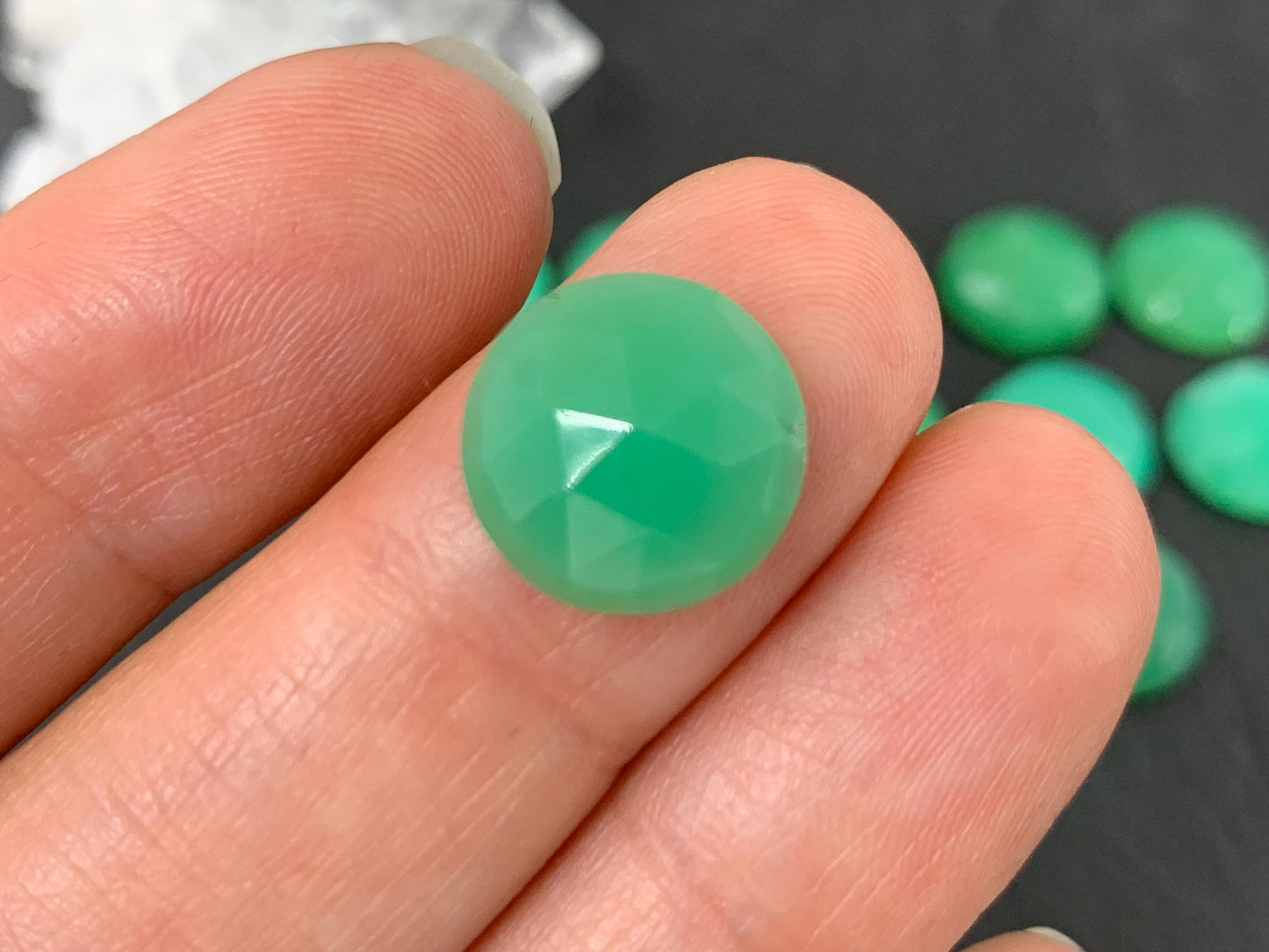 Faceted Chrysoprase round 12mm cabochon