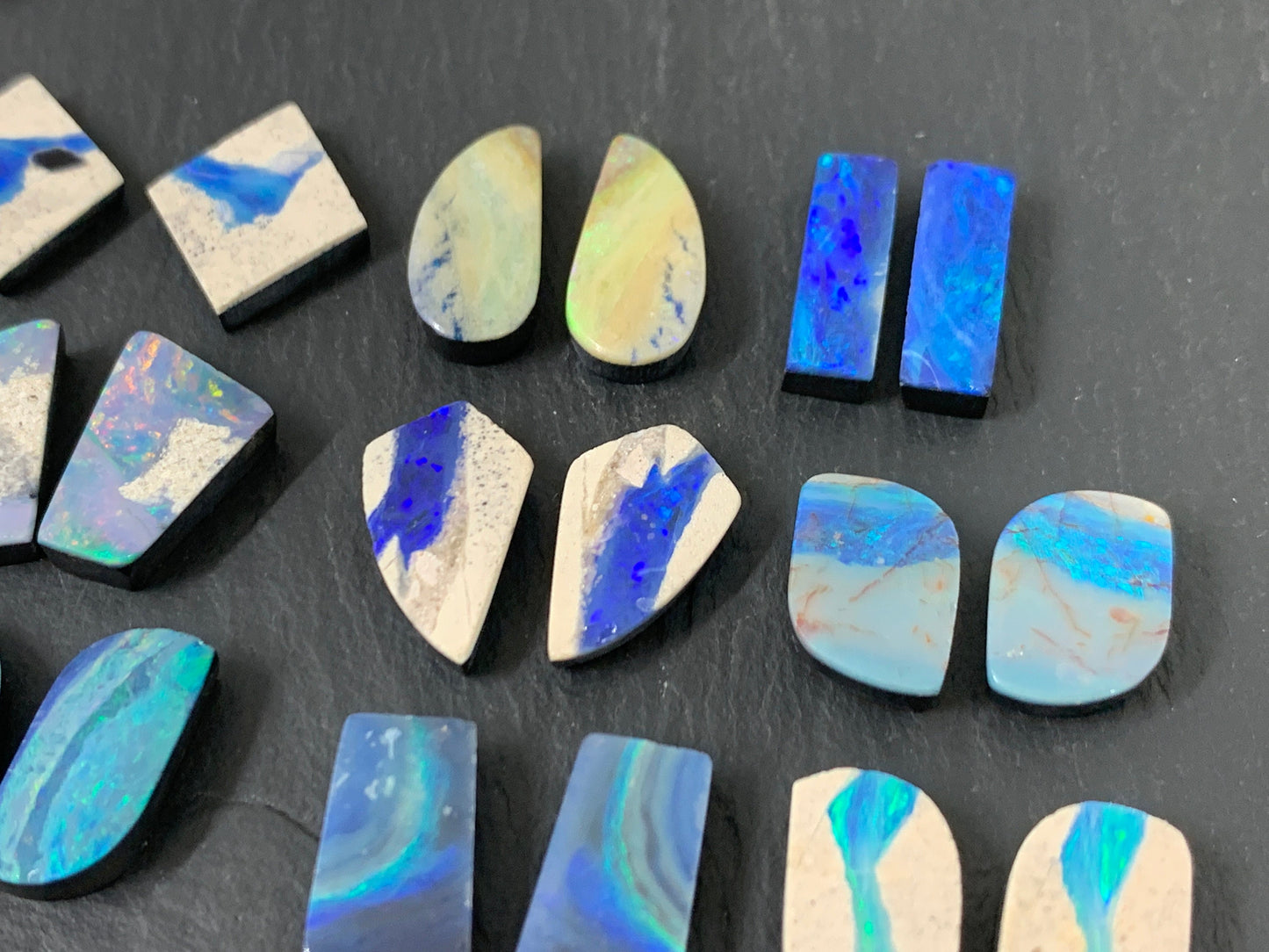 Australian Opal doublet pair 13-16mm long cabochon