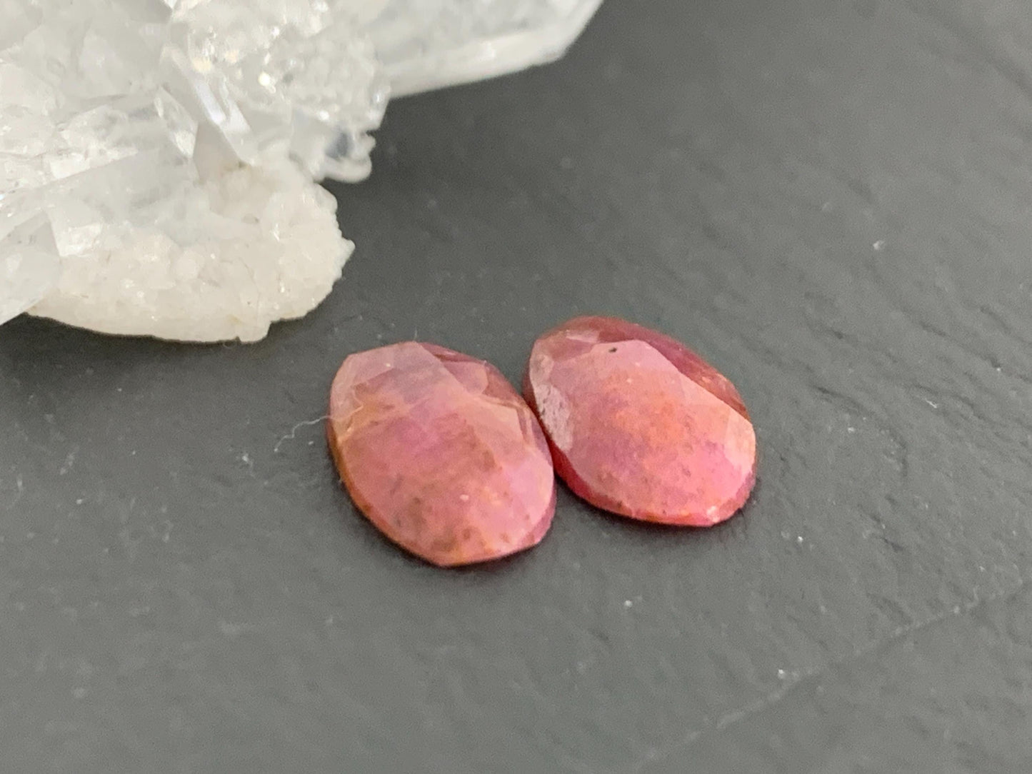 Faceted Ruby pair 7x12.5x2mm cabochon