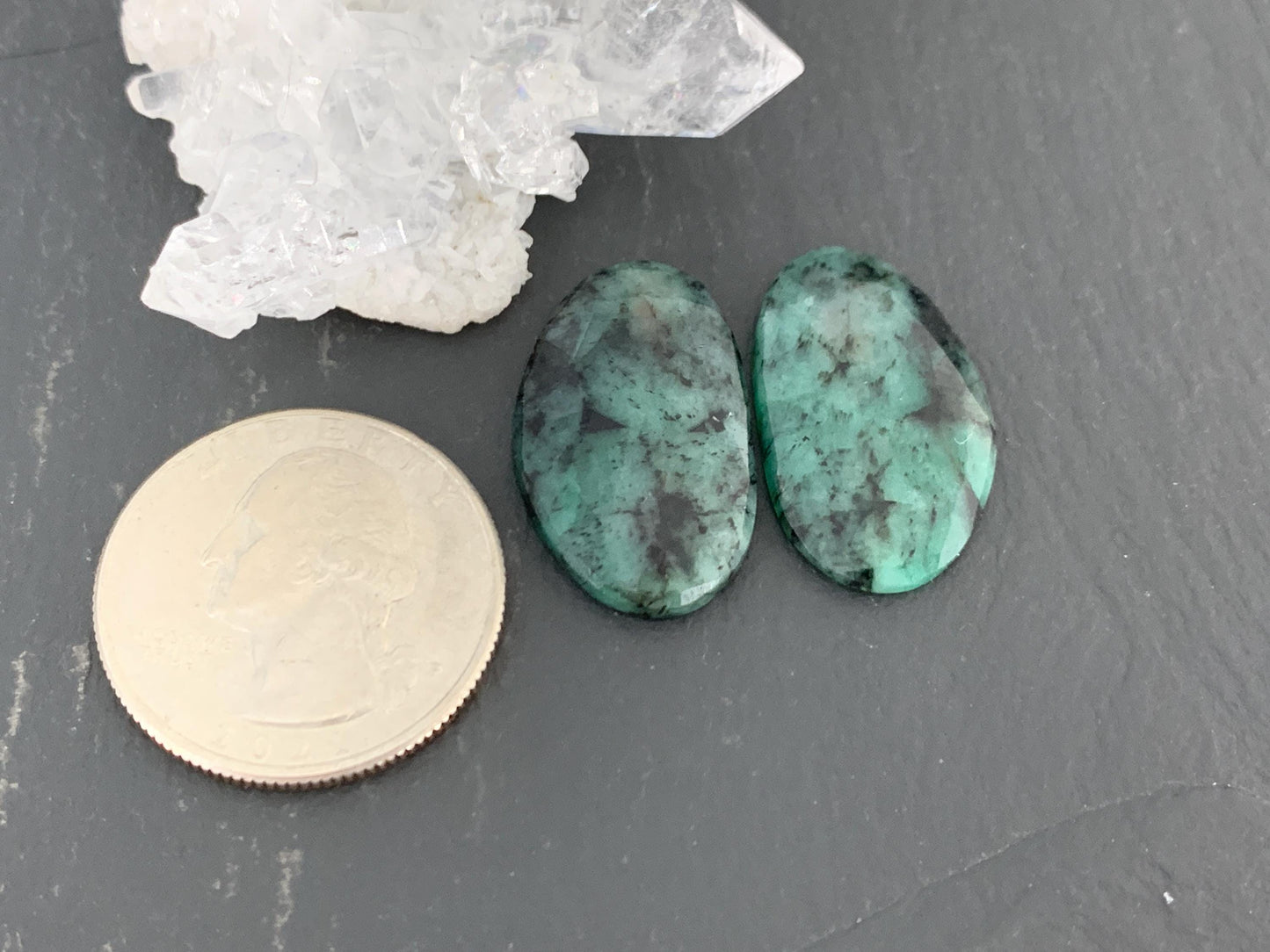 Faceted Emerald Pair 15x24x4mm cabochon