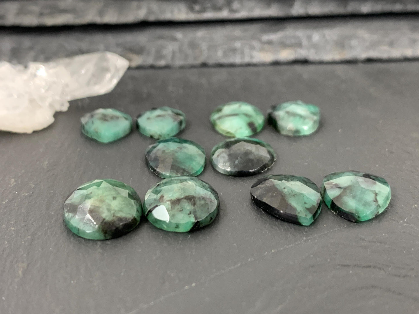 Faceted Emerald Pair 13-15mm long cabochons- Select your pair | W222-3