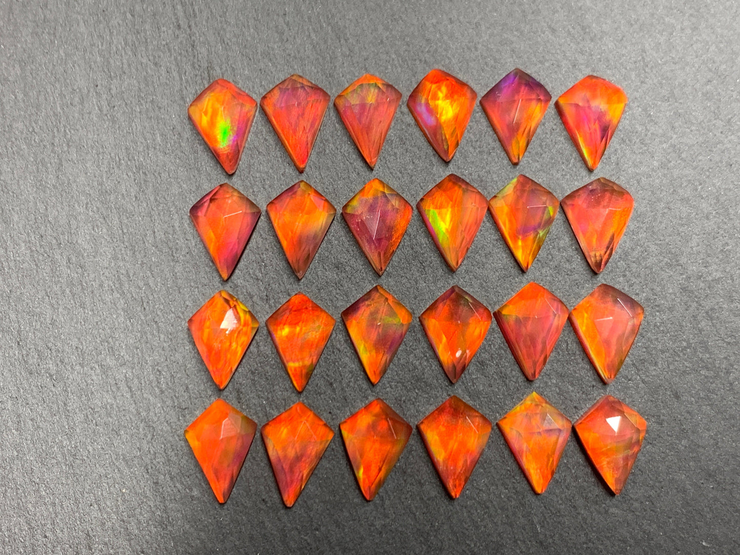 Faceted Aurora Opal kite 10x14mm doublet cabochons - Doublet cabochons