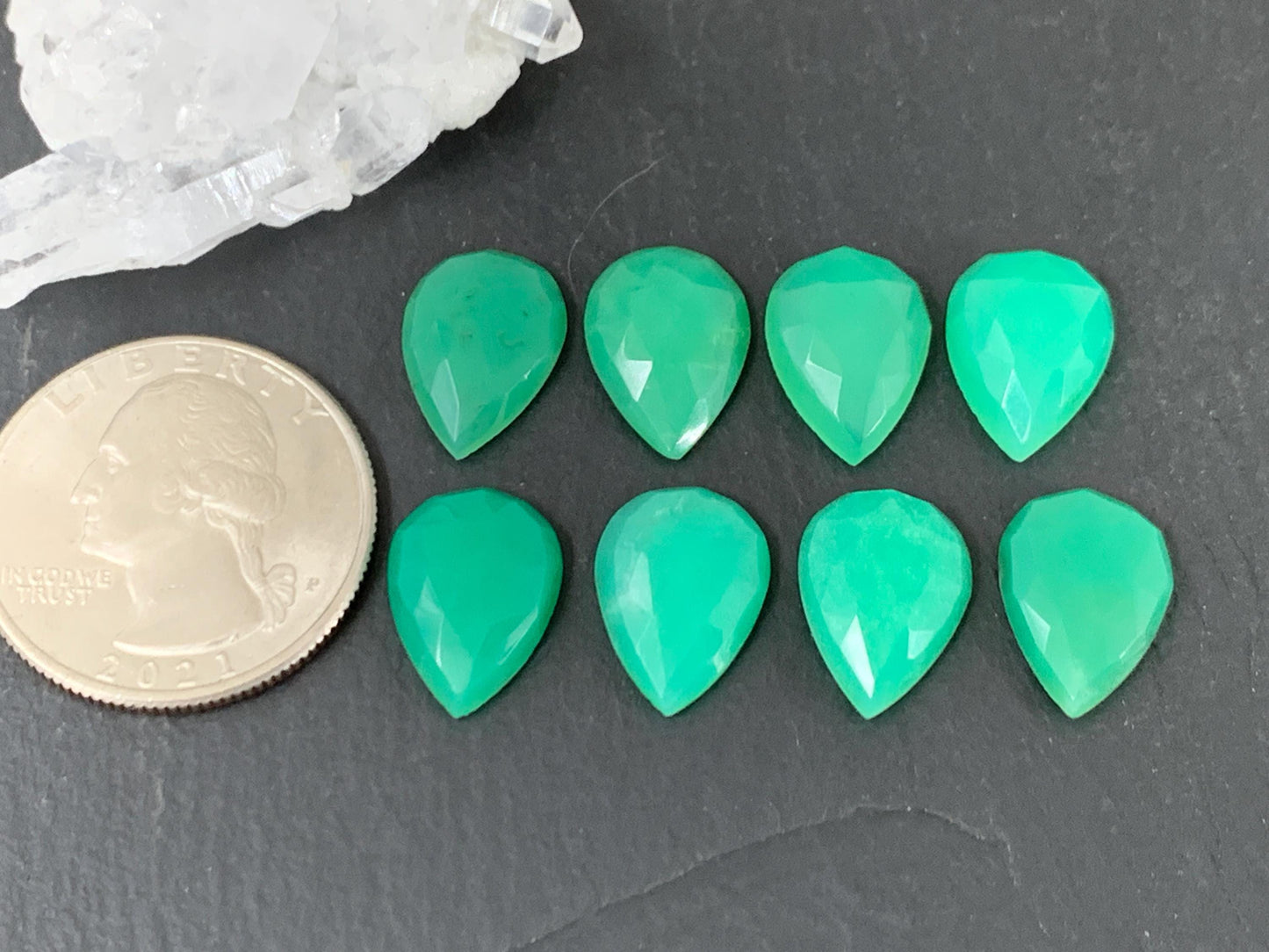 Faceted Chrysoprase Cabochon - 10x14mm Pear Shaped Gemstone for Jewelry Making