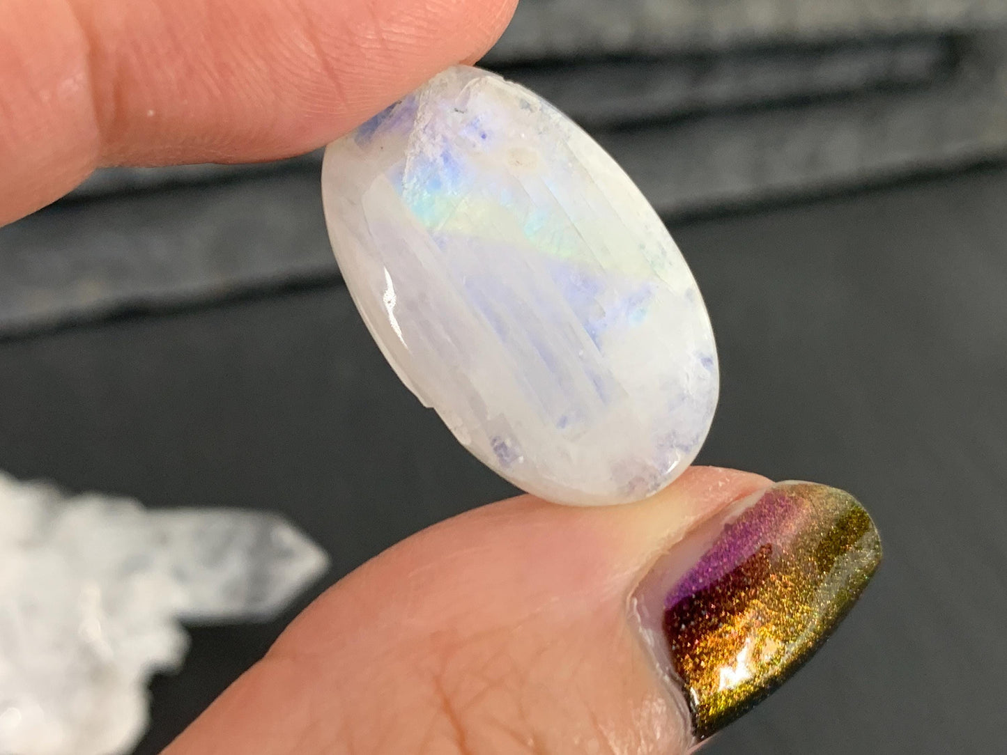 Discounted Rainbow Moonstone 25x16x5mm cabochon