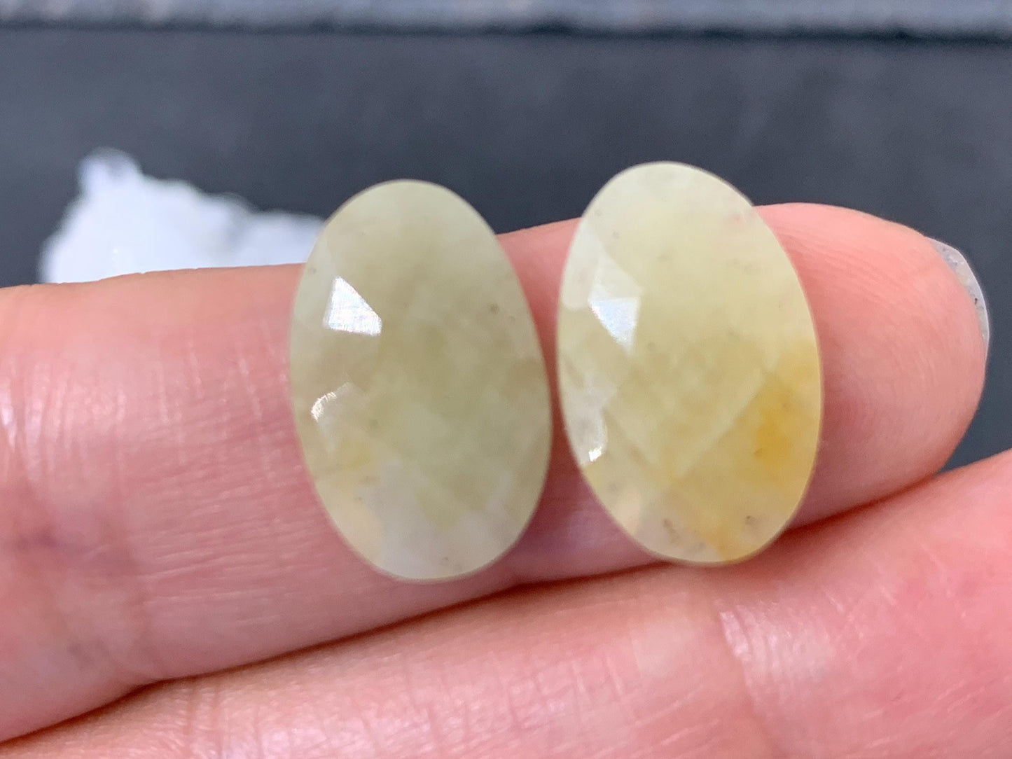 Faceted Yellow Sapphire pair 11x16x3mm cabochon