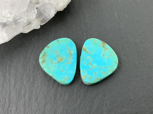 Tibetan Turquoise Pair 12x14mm Cabochon - Hand Cut Cabochon