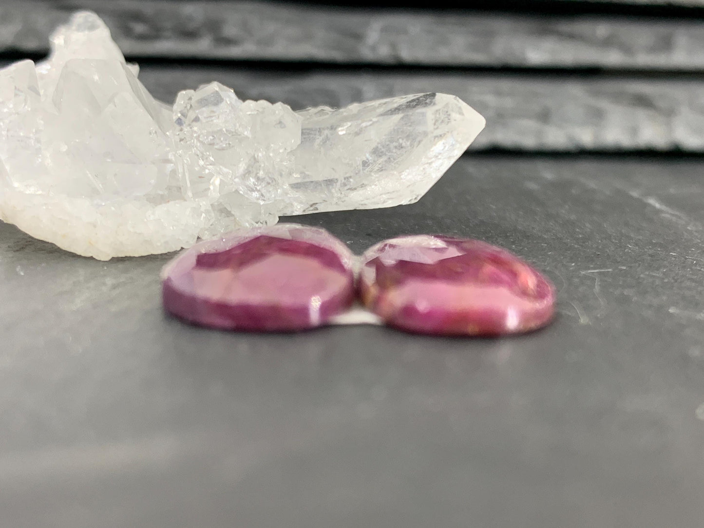 Faceted Ruby pair 11x18x3mm cabochon
