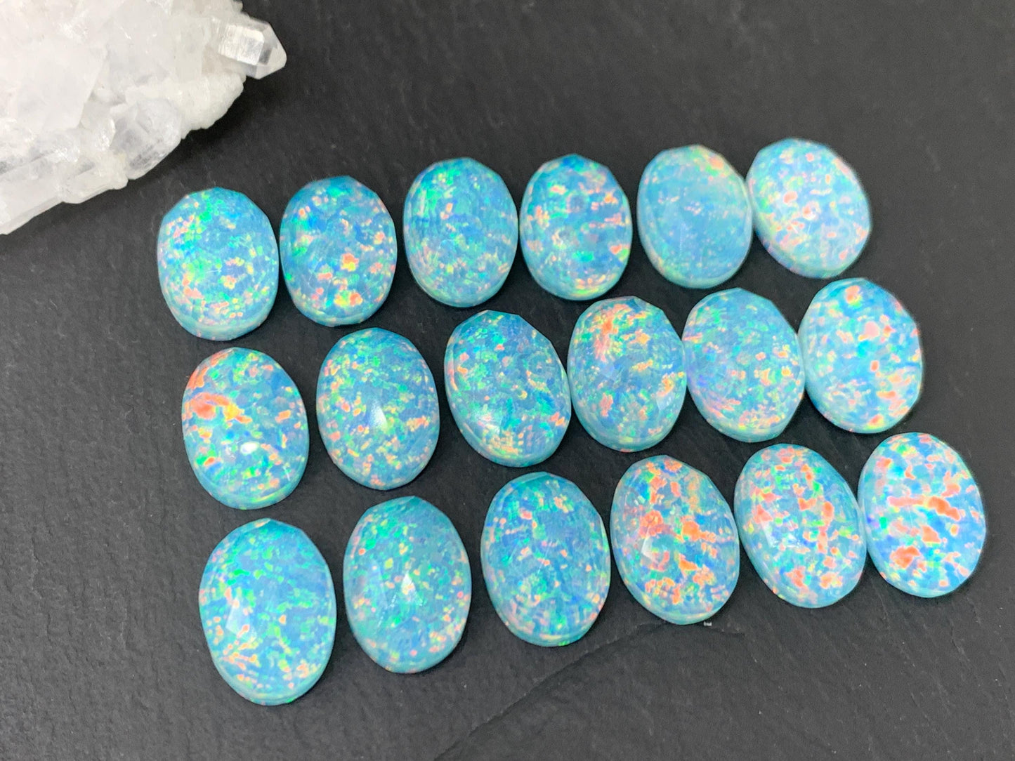Faceted Aurora Opal oval 10x14mm cabochons - Doublet cabochons