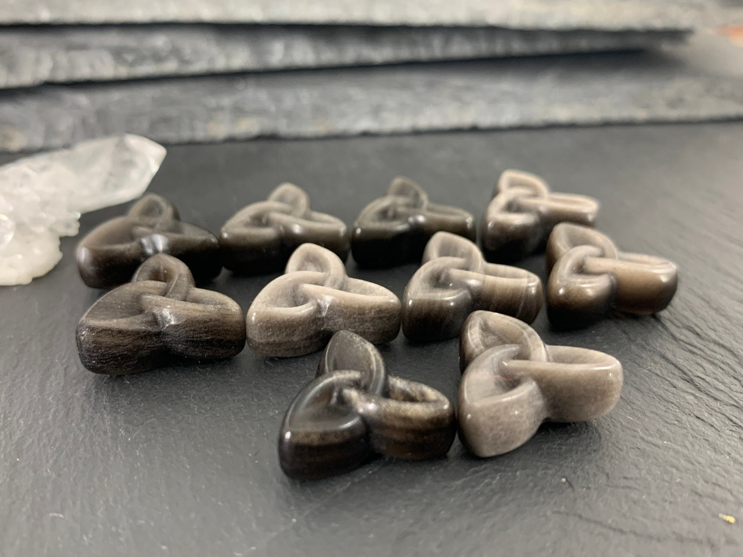 Silver Obsidian reuleaux triangle 15x17mm carving