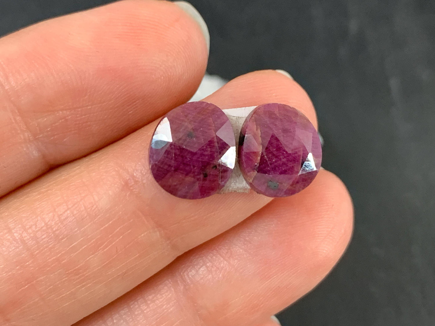 Faceted Ruby pair 9x10x3mm cabochon