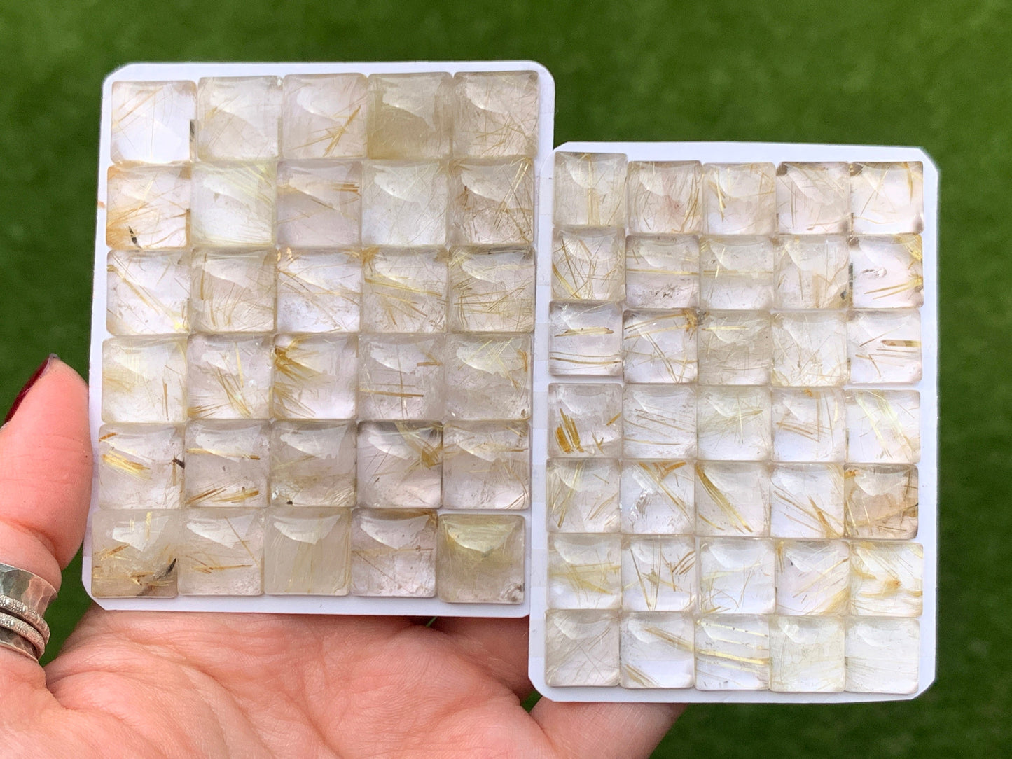 Gold Rutilated Quartz square 10, 12mm cabochon