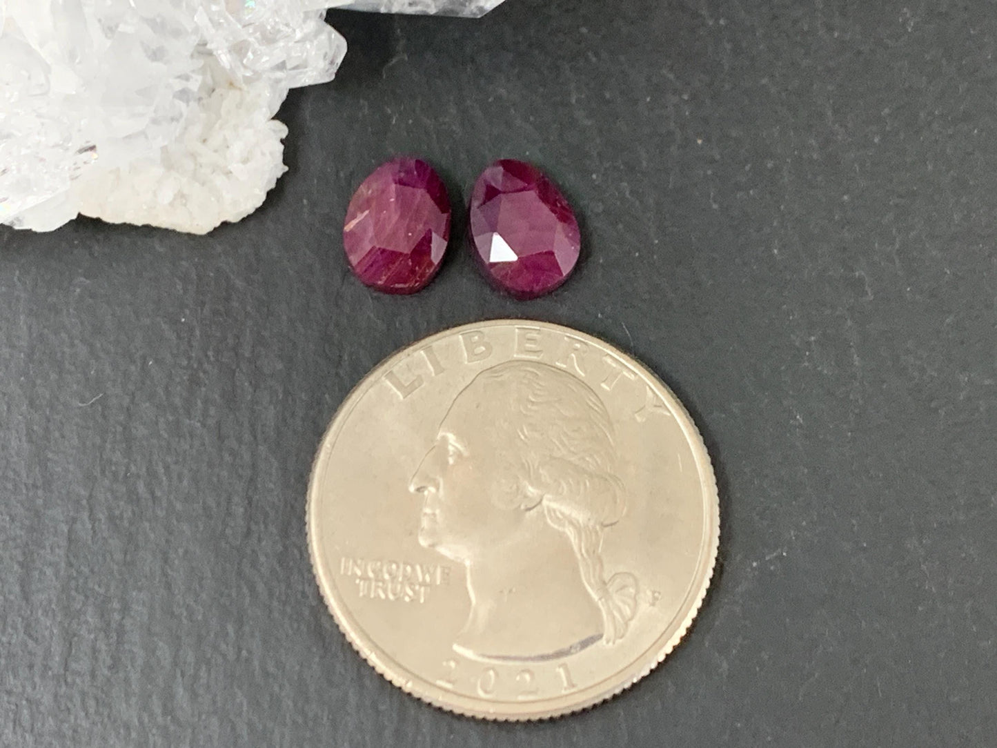 Faceted Ruby pair 6x8x3mm cabochon