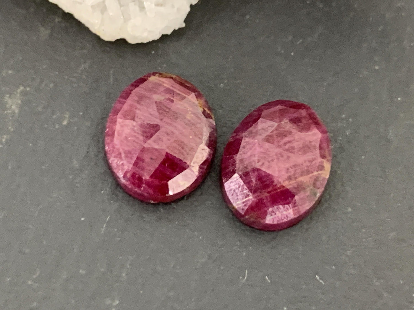 Faceted Ruby pair 8x10x3.5mm cabochon